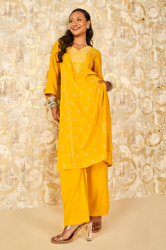 Panna embroidered kurta set, Yellow, image 1